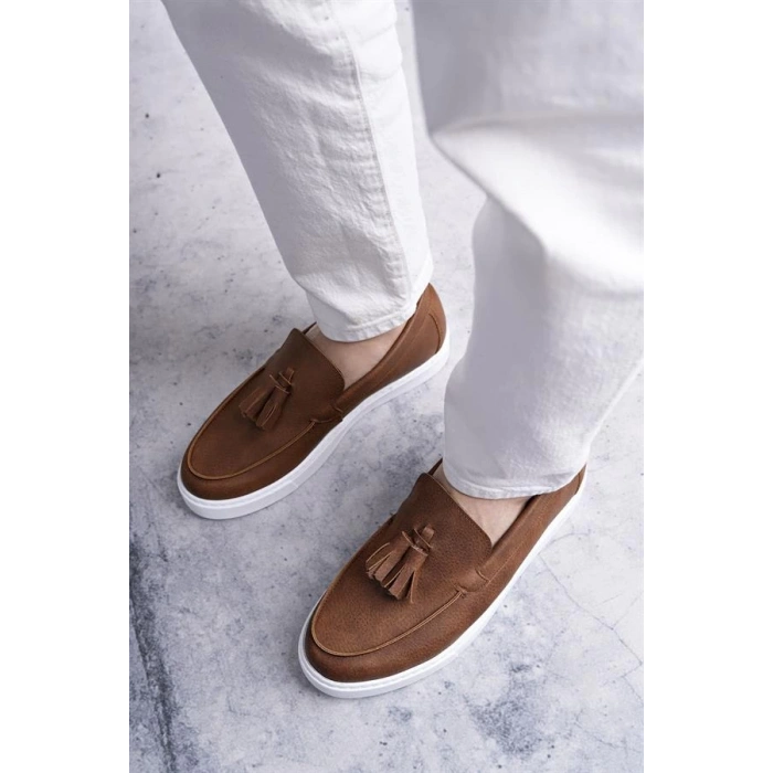 SLW153 Bloom Bağcıksız Püsküllü Cilt Erkek Günlük Spor Klasik Ayakkabı CBT - Taba