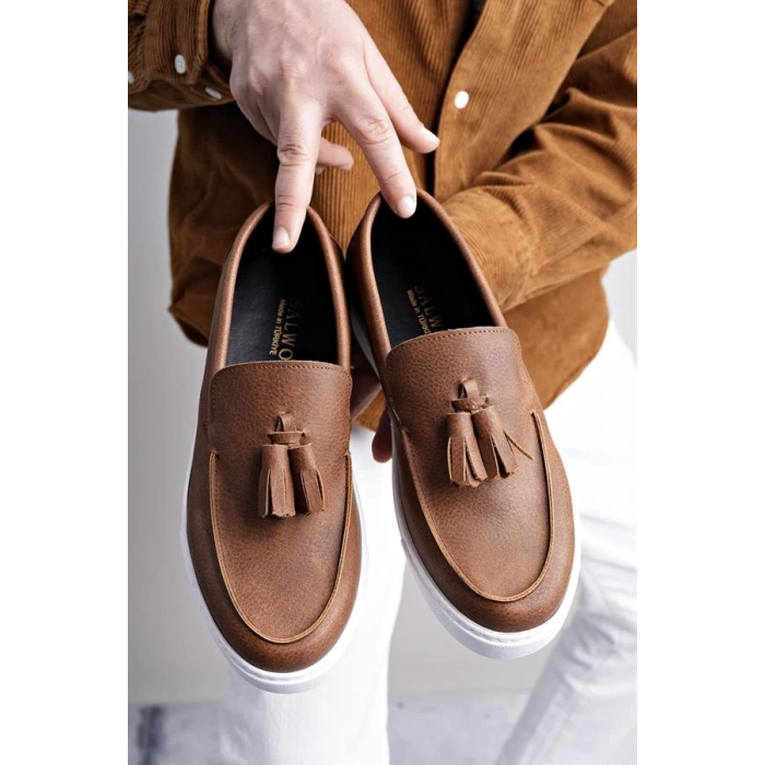 SLW153 Bloom Bağcıksız Püsküllü Cilt Erkek Günlük Spor Klasik Ayakkabı CBT - Taba