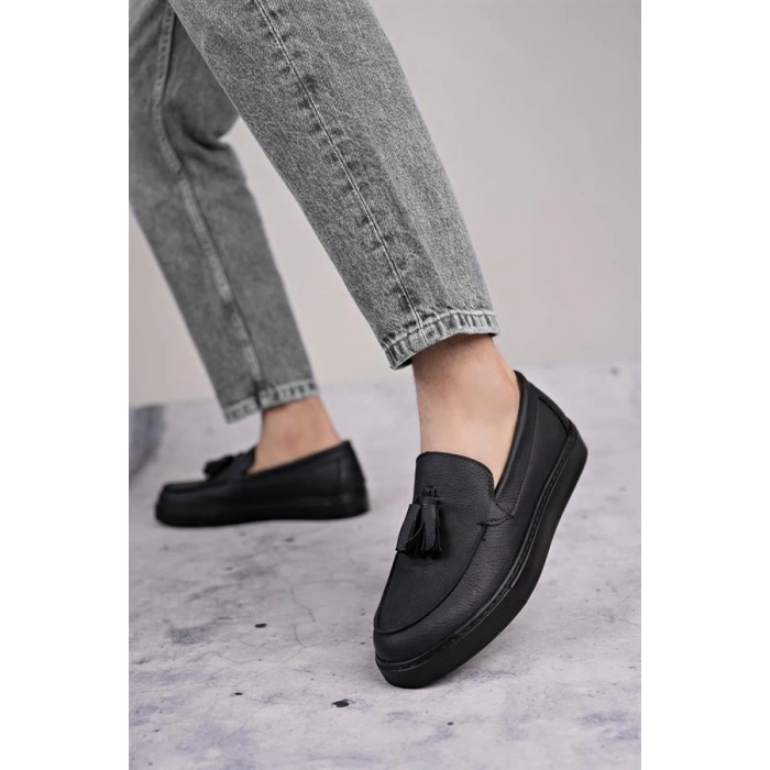 SLW153 Bloom Bağcıksız Püsküllü Cilt Erkek Günlük Spor Klasik Ayakkabı CST - Siyah