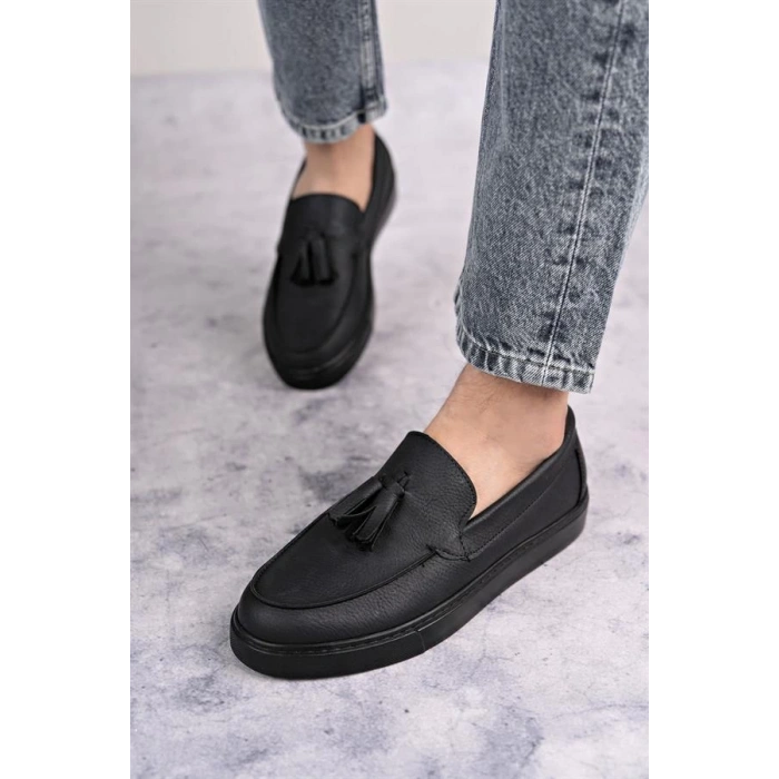 SLW153 Bloom Bağcıksız Püsküllü Cilt Erkek Günlük Spor Klasik Ayakkabı CST - Siyah