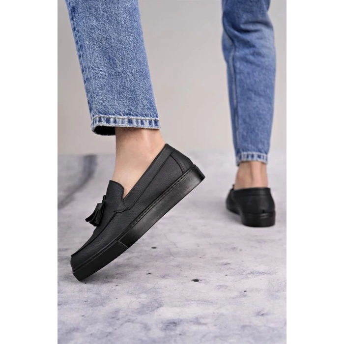 SLW153 Bloom Bağcıksız Püsküllü Cilt Erkek Günlük Spor Klasik Ayakkabı CST - Siyah