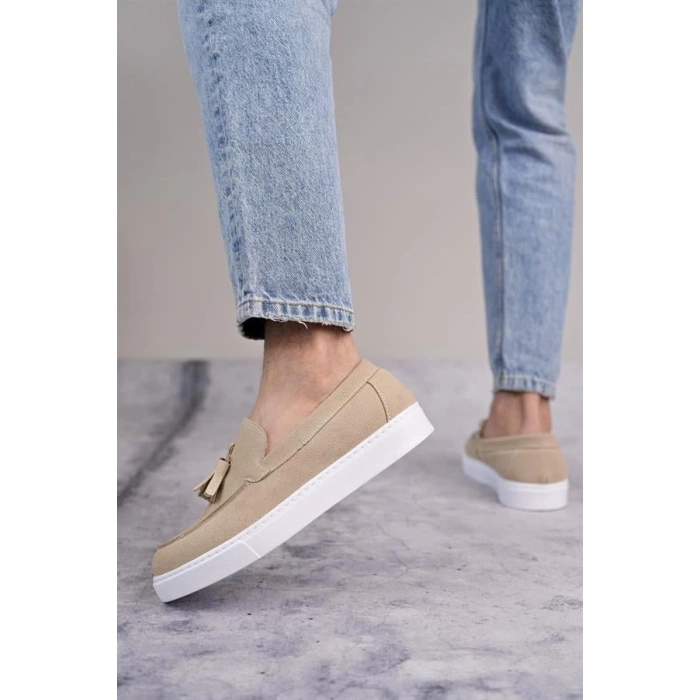 SLW153 Bloom Bağcıksız Püsküllü Süet Erkek Günlük Spor Klasik Ayakkabı SBT - Krem