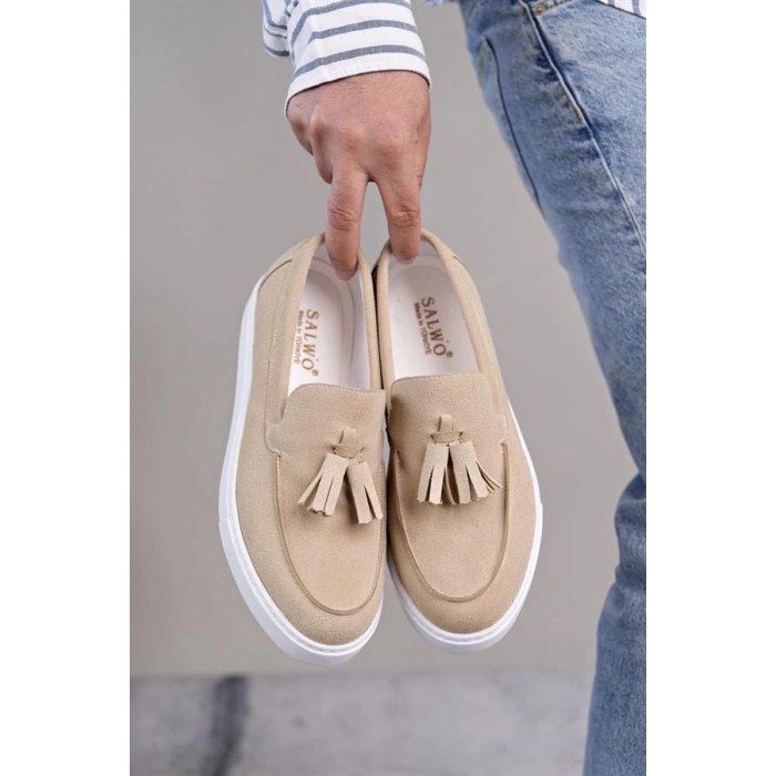 SLW153 Bloom Bağcıksız Püsküllü Süet Erkek Günlük Spor Klasik Ayakkabı SBT - Krem