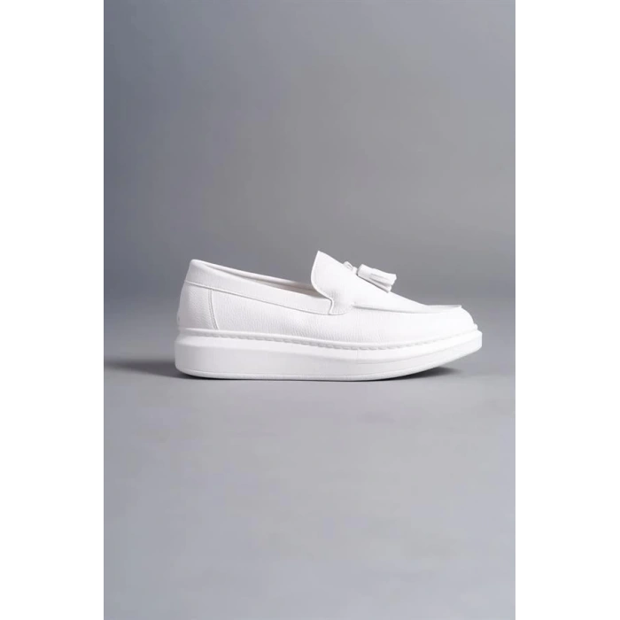 SLW154 Blaze Bağcıksız Püsküllü Cilt Erkek Günlük Spor Klasik Ayakkabı BT - Beyaz