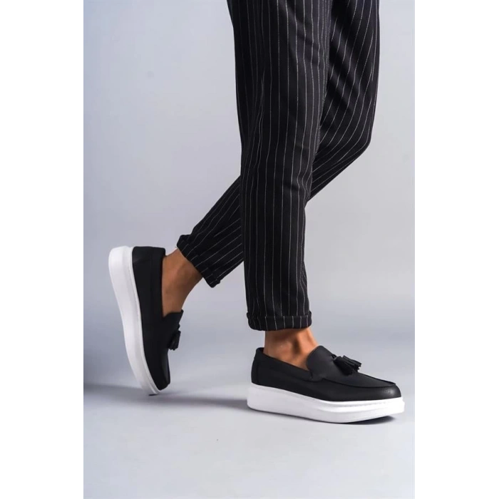 SLW154 Blaze Bağcıksız Püsküllü Cilt Erkek Günlük Spor Klasik Ayakkabı BT - Siyah