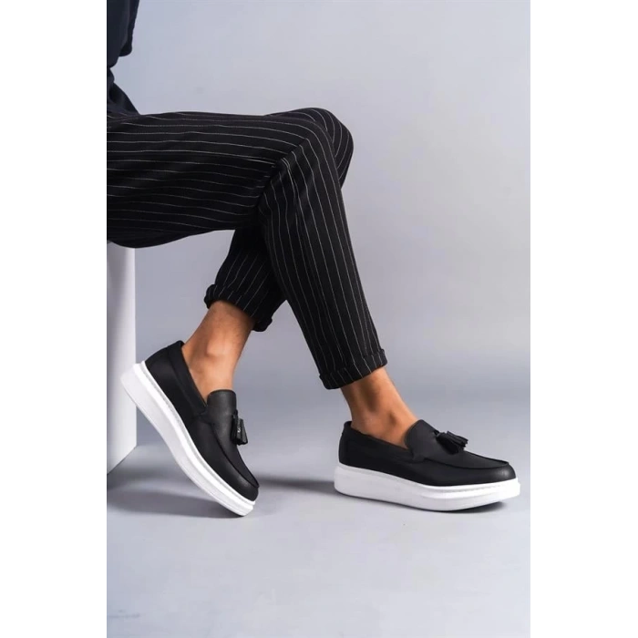 SLW154 Blaze Bağcıksız Püsküllü Cilt Erkek Günlük Spor Klasik Ayakkabı BT - Siyah