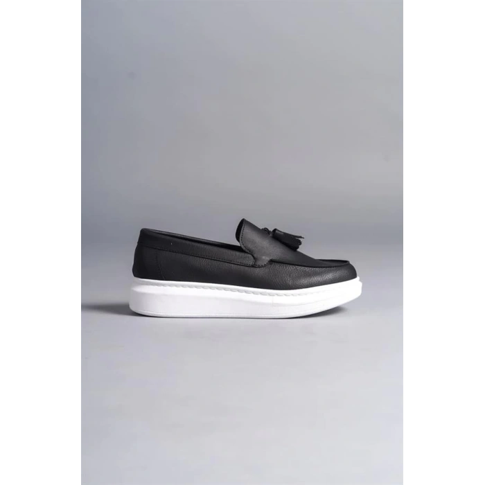 SLW154 Blaze Bağcıksız Püsküllü Cilt Erkek Günlük Spor Klasik Ayakkabı BT - Siyah