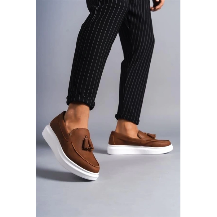 SLW154 Blaze Bağcıksız Püsküllü Cilt Erkek Günlük Spor Klasik Ayakkabı BT - Taba