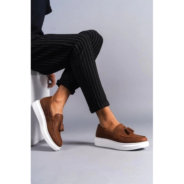 SLW154 Blaze Bağcıksız Püsküllü Cilt Erkek Günlük Spor Klasik Ayakkabı BT - Taba