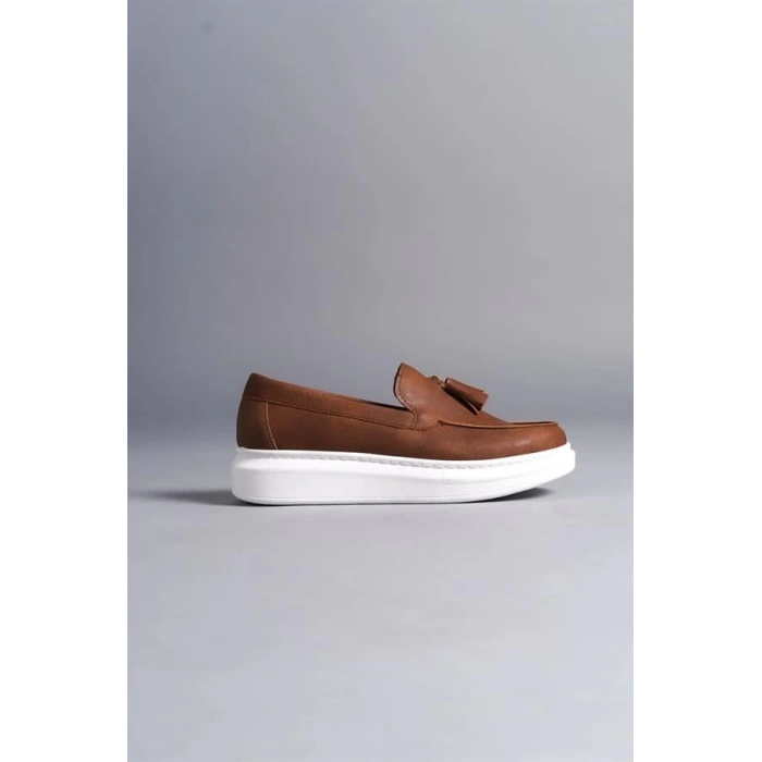 SLW154 Blaze Bağcıksız Püsküllü Cilt Erkek Günlük Spor Klasik Ayakkabı BT - Taba