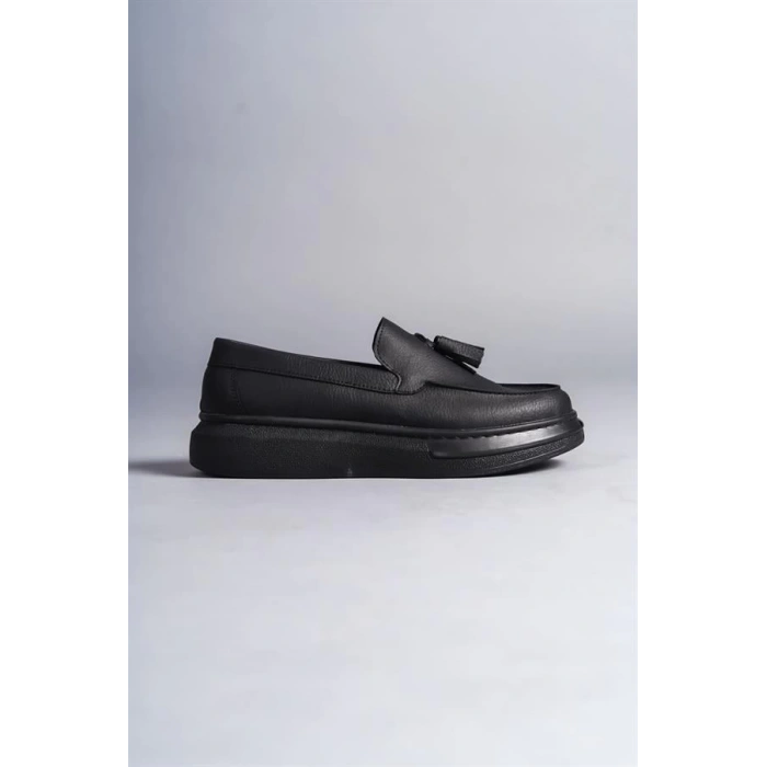 SLW154 Blaze Bağcıksız Püsküllü Cilt Erkek Günlük Spor Klasik Ayakkabı ST - Siyah