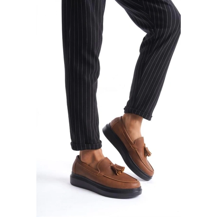 SLW154 Blaze Bağcıksız Püsküllü Cilt Erkek Günlük Spor Klasik Ayakkabı ST - Taba