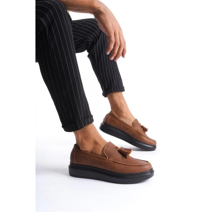 SLW154 Blaze Bağcıksız Püsküllü Cilt Erkek Günlük Spor Klasik Ayakkabı ST - Taba