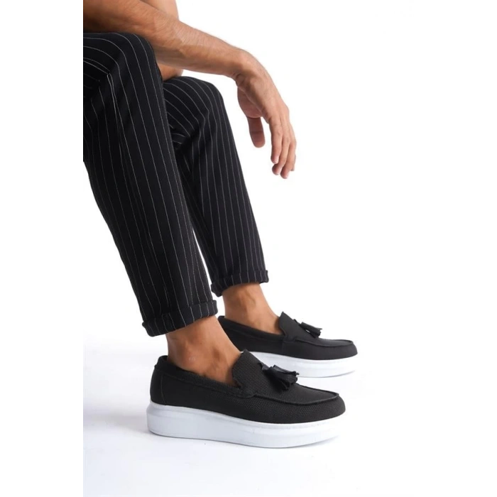 SLW154 Blaze Bağcıksız Püsküllü Keten Erkek Günlük Spor Klasik Ayakkabı BT - Siyah