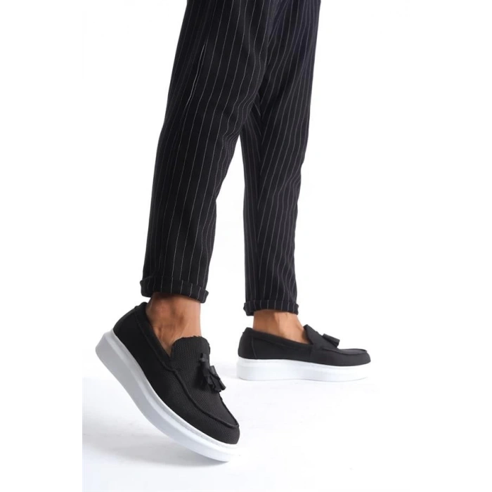 SLW154 Blaze Bağcıksız Püsküllü Keten Erkek Günlük Spor Klasik Ayakkabı BT - Siyah