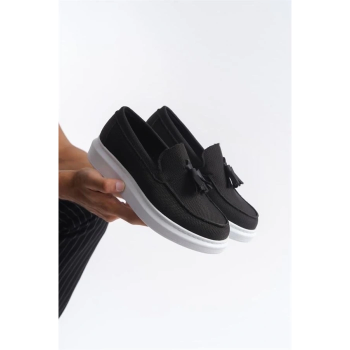 SLW154 Blaze Bağcıksız Püsküllü Keten Erkek Günlük Spor Klasik Ayakkabı BT - Siyah