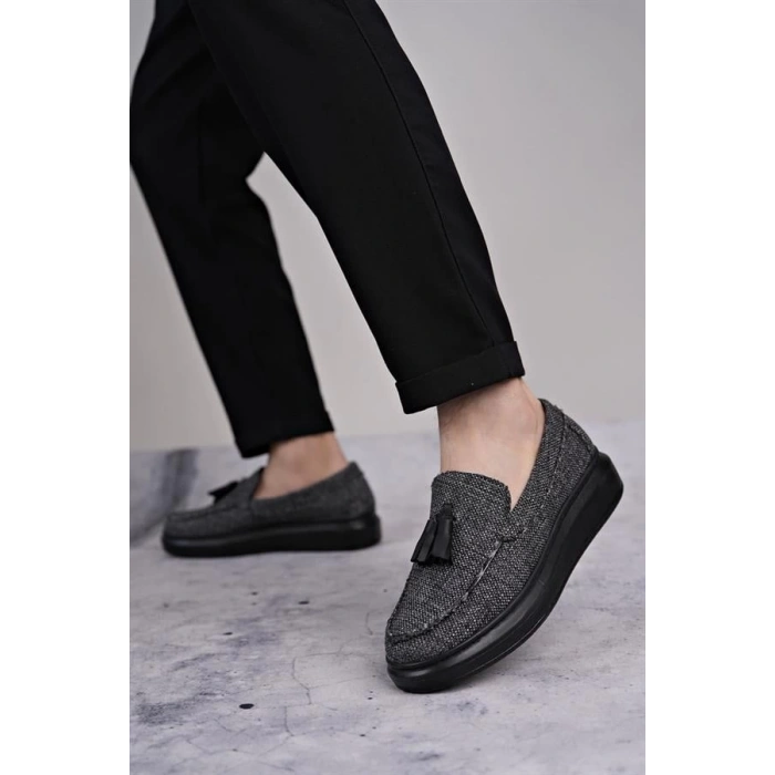 SLW154 Blaze Bağcıksız Püsküllü Keten Erkek Günlük Spor Klasik Ayakkabı KST - Gri