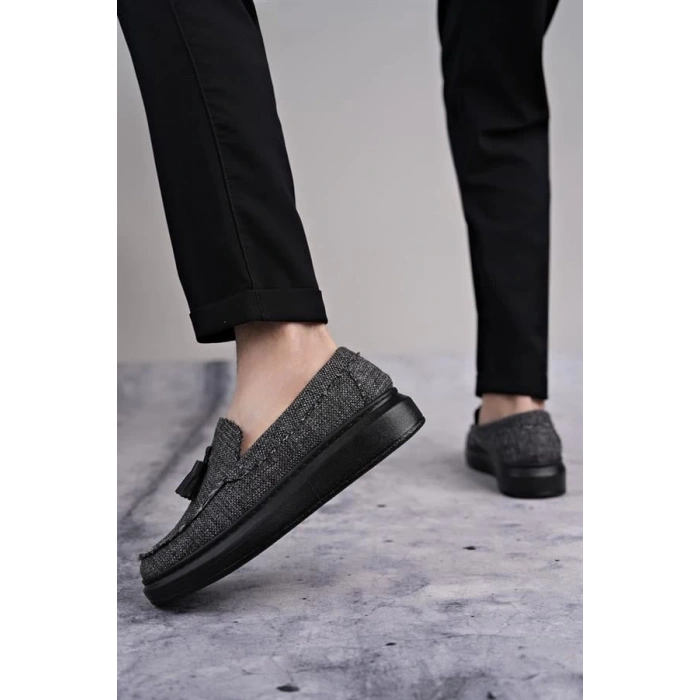 SLW154 Blaze Bağcıksız Püsküllü Keten Erkek Günlük Spor Klasik Ayakkabı KST - Gri