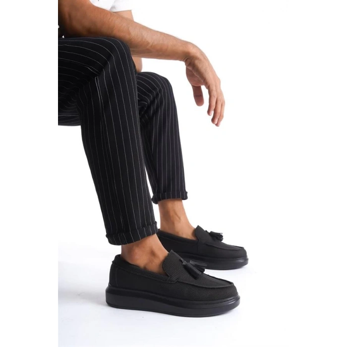 SLW154 Blaze Bağcıksız Püsküllü Keten Erkek Günlük Spor Klasik Ayakkabı ST - Siyah