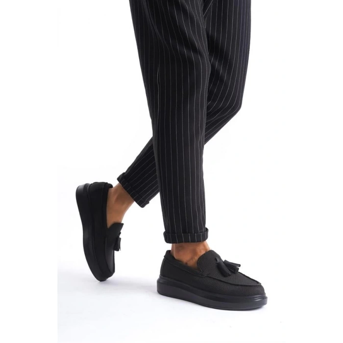 SLW154 Blaze Bağcıksız Püsküllü Keten Erkek Günlük Spor Klasik Ayakkabı ST - Siyah