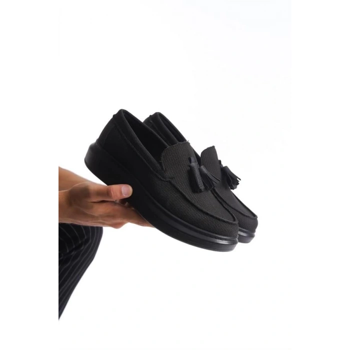 SLW154 Blaze Bağcıksız Püsküllü Keten Erkek Günlük Spor Klasik Ayakkabı ST - Siyah