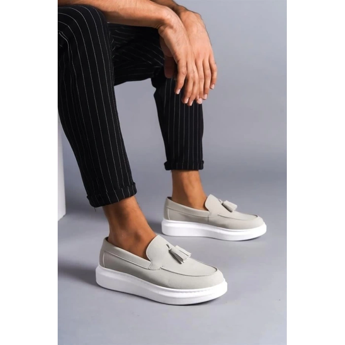 SLW154 Blaze Bağcıksız Püsküllü Süet Erkek Günlük Spor Klasik Ayakkabı BT - Gri