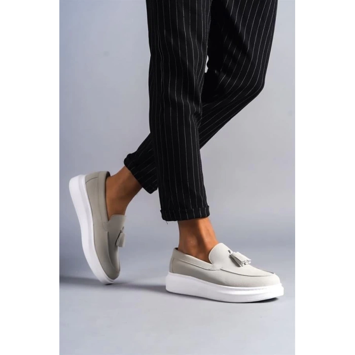 SLW154 Blaze Bağcıksız Püsküllü Süet Erkek Günlük Spor Klasik Ayakkabı BT - Gri