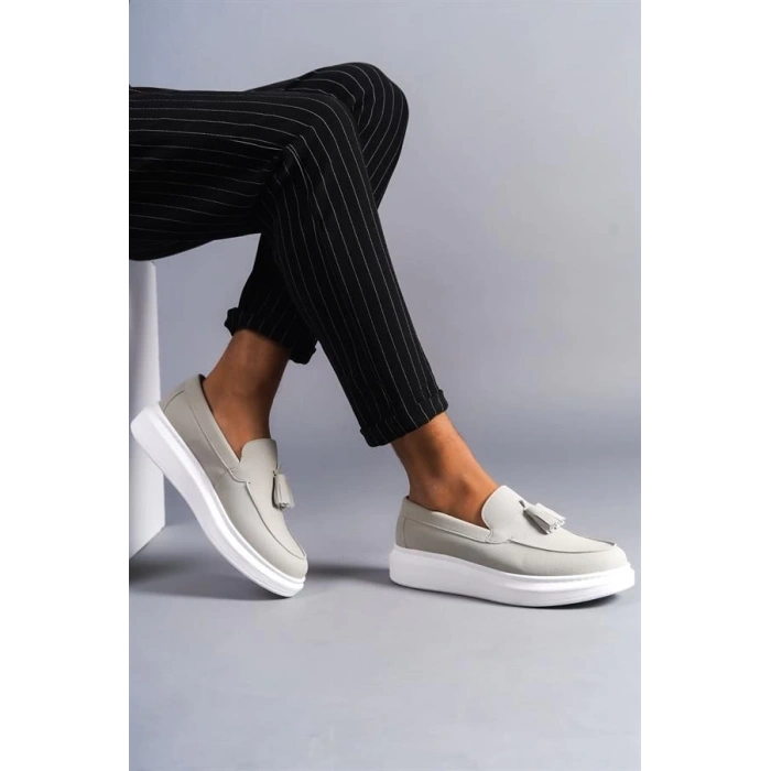 SLW154 Blaze Bağcıksız Püsküllü Süet Erkek Günlük Spor Klasik Ayakkabı BT - Gri