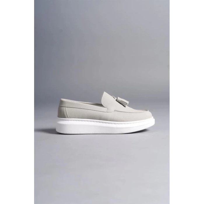 SLW154 Blaze Bağcıksız Püsküllü Süet Erkek Günlük Spor Klasik Ayakkabı BT - Gri