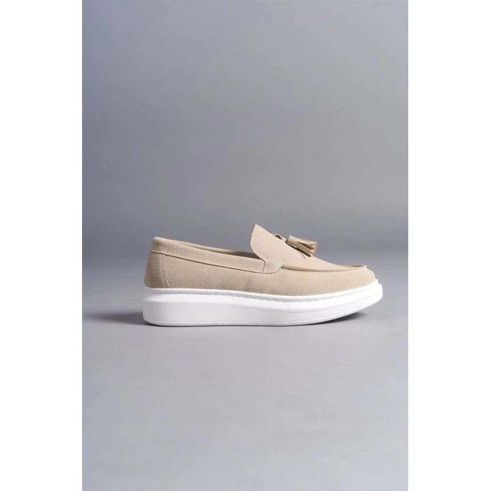 SLW154 Blaze Bağcıksız Püsküllü Süet Erkek Günlük Spor Klasik Ayakkabı BT - Krem