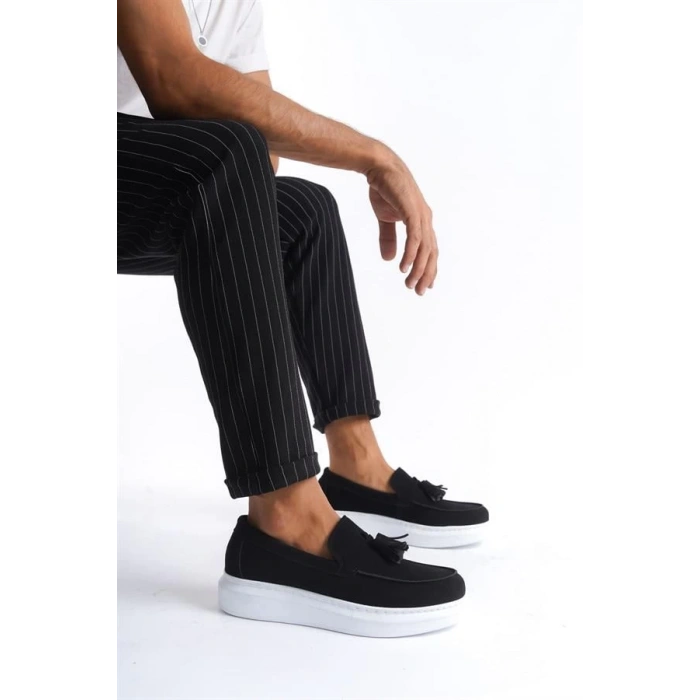 SLW154 Blaze Bağcıksız Püsküllü Süet Erkek Günlük Spor Klasik Ayakkabı BT - Siyah