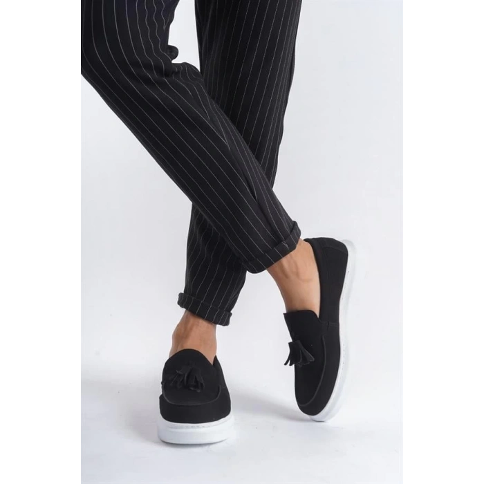 SLW154 Blaze Bağcıksız Püsküllü Süet Erkek Günlük Spor Klasik Ayakkabı BT - Siyah