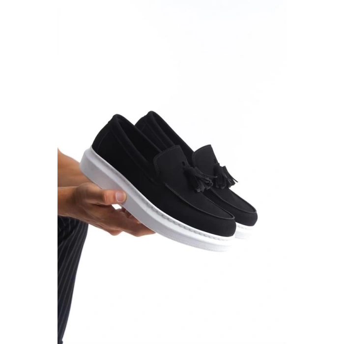 SLW154 Blaze Bağcıksız Püsküllü Süet Erkek Günlük Spor Klasik Ayakkabı BT - Siyah