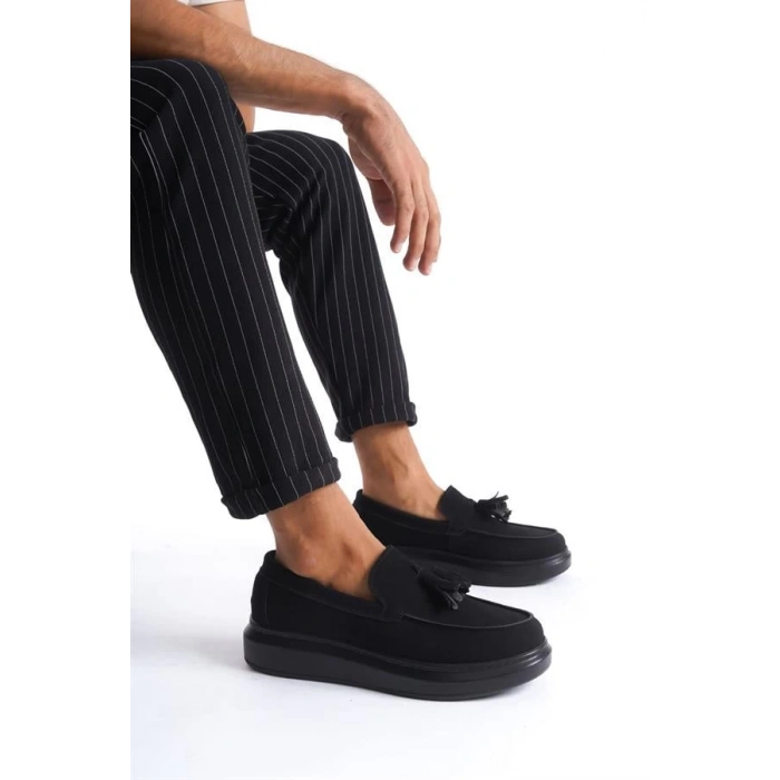 SLW154 Blaze Bağcıksız Püsküllü Süet Erkek Günlük Spor Klasik Ayakkabı ST - Siyah