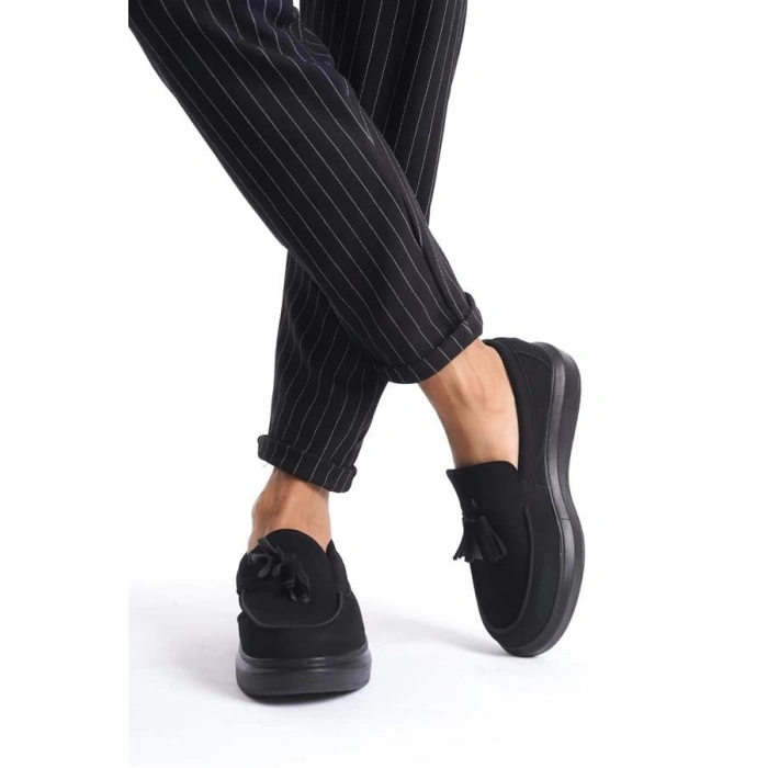 SLW154 Blaze Bağcıksız Püsküllü Süet Erkek Günlük Spor Klasik Ayakkabı ST - Siyah