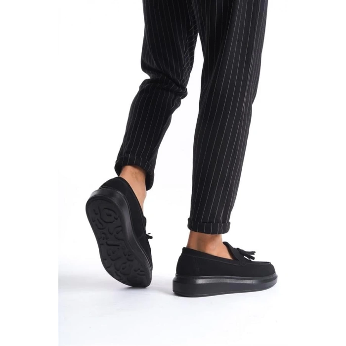 SLW154 Blaze Bağcıksız Püsküllü Süet Erkek Günlük Spor Klasik Ayakkabı ST - Siyah