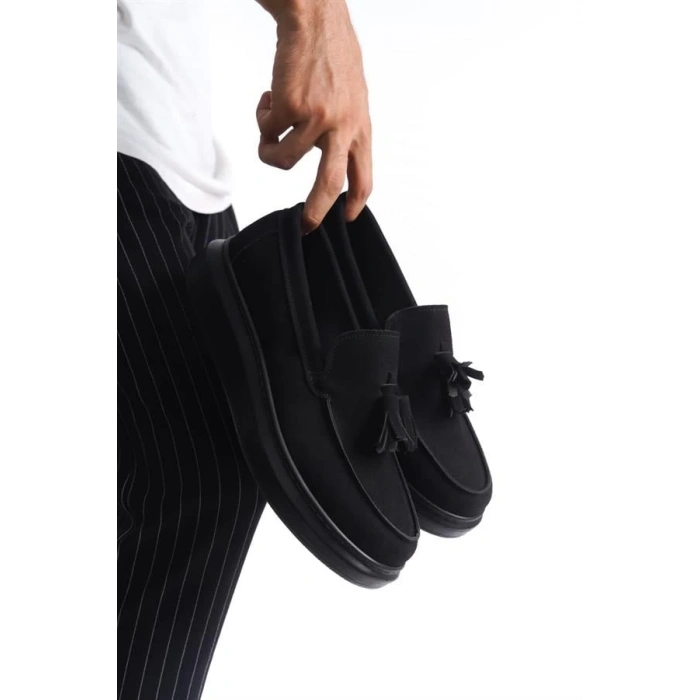 SLW154 Blaze Bağcıksız Püsküllü Süet Erkek Günlük Spor Klasik Ayakkabı ST - Siyah