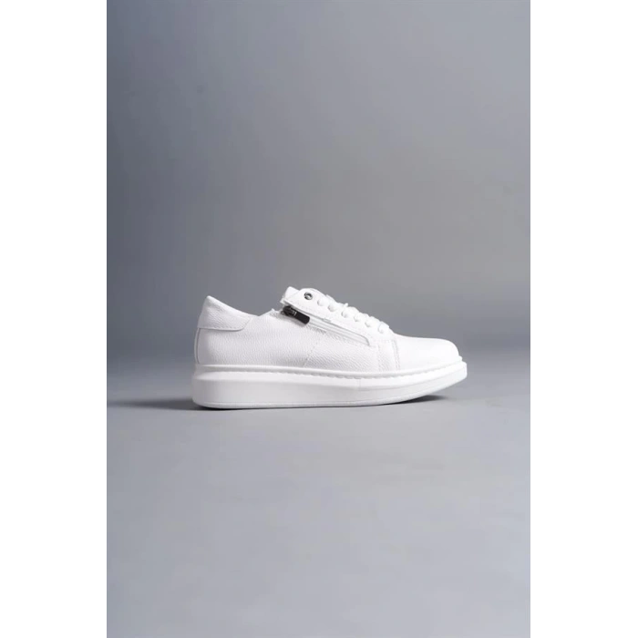 SLW155 Warrior Bağcıklı ve Fermuarlı Cilt Erkek Günlük Sneaker Ayakkabı BT - Beyaz