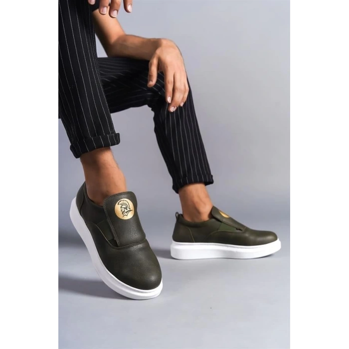 SLW161 Hippo Bağcıksız Cilt Erkek Günlük Sneaker Ayakkabı BT - Haki