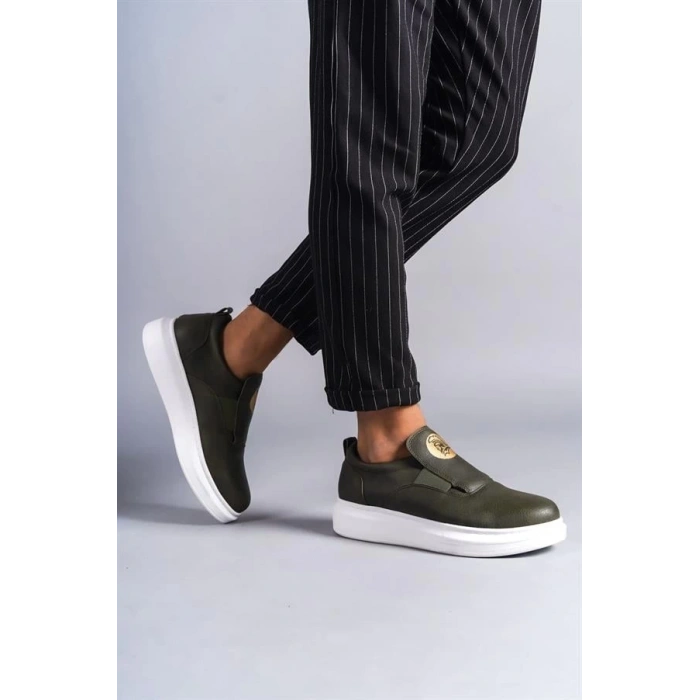 SLW161 Hippo Bağcıksız Cilt Erkek Günlük Sneaker Ayakkabı BT - Haki