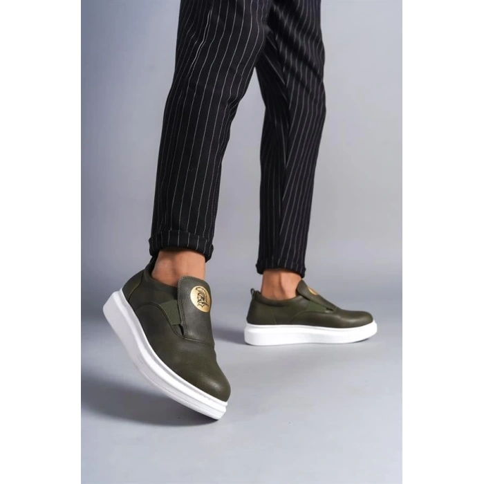 SLW161 Hippo Bağcıksız Cilt Erkek Günlük Sneaker Ayakkabı BT - Haki