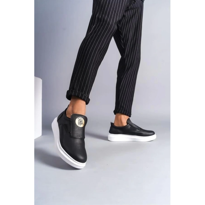 SLW161 Hippo Bağcıksız Cilt Erkek Günlük Sneaker Ayakkabı BT - Siyah