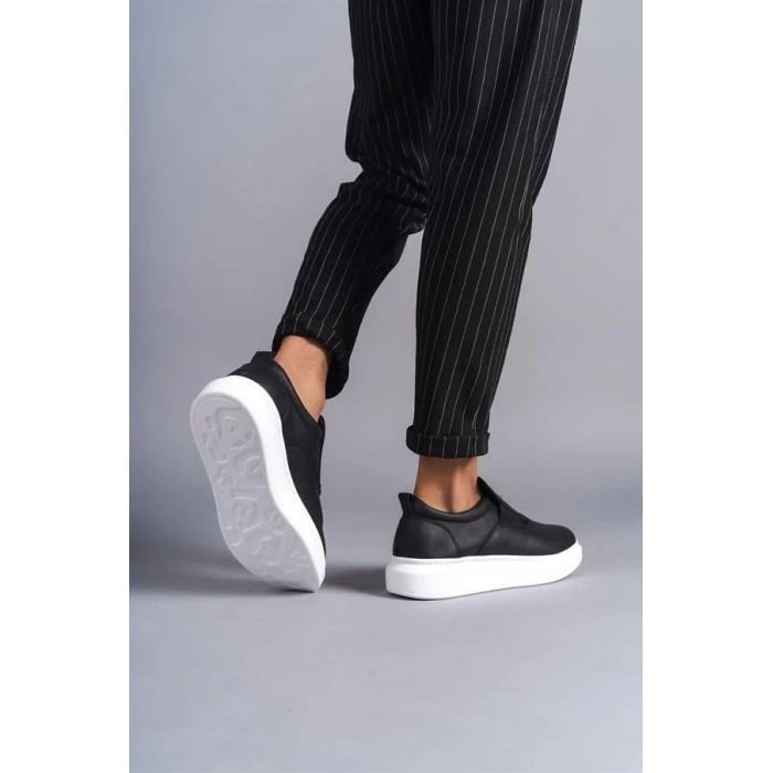 SLW161 Hippo Bağcıksız Cilt Erkek Günlük Sneaker Ayakkabı BT - Siyah