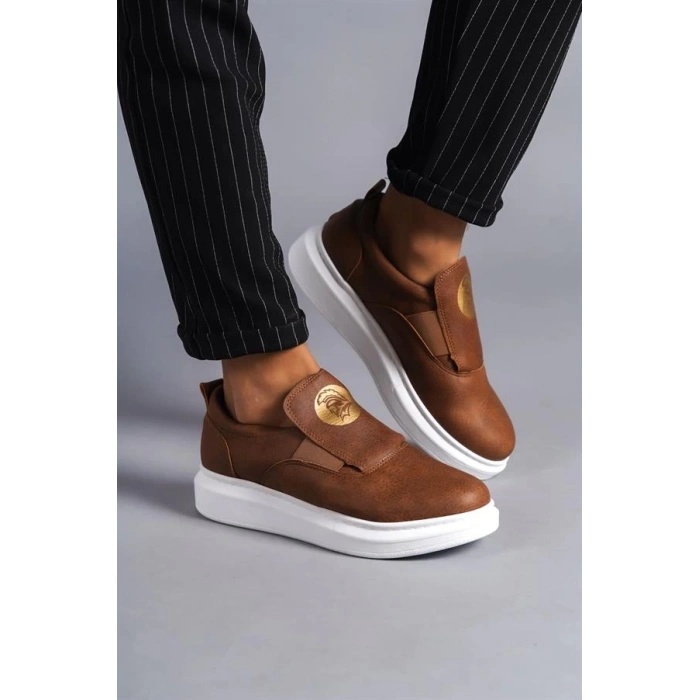 SLW161 Hippo Bağcıksız Cilt Erkek Günlük Sneaker Ayakkabı BT - Taba