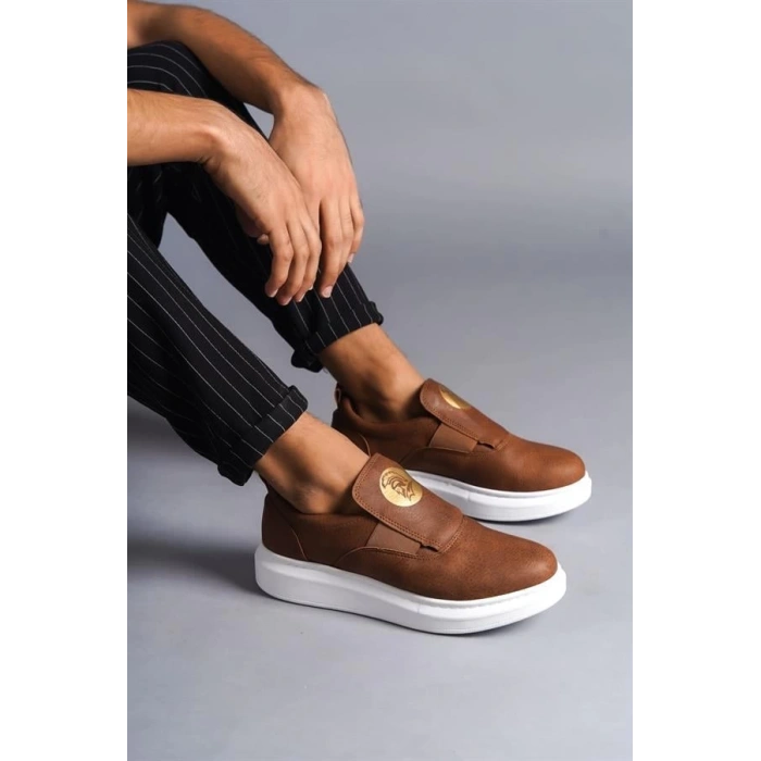 SLW161 Hippo Bağcıksız Cilt Erkek Günlük Sneaker Ayakkabı BT - Taba