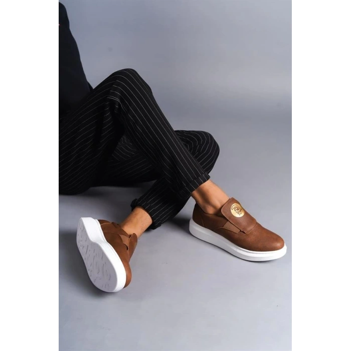 SLW161 Hippo Bağcıksız Cilt Erkek Günlük Sneaker Ayakkabı BT - Taba