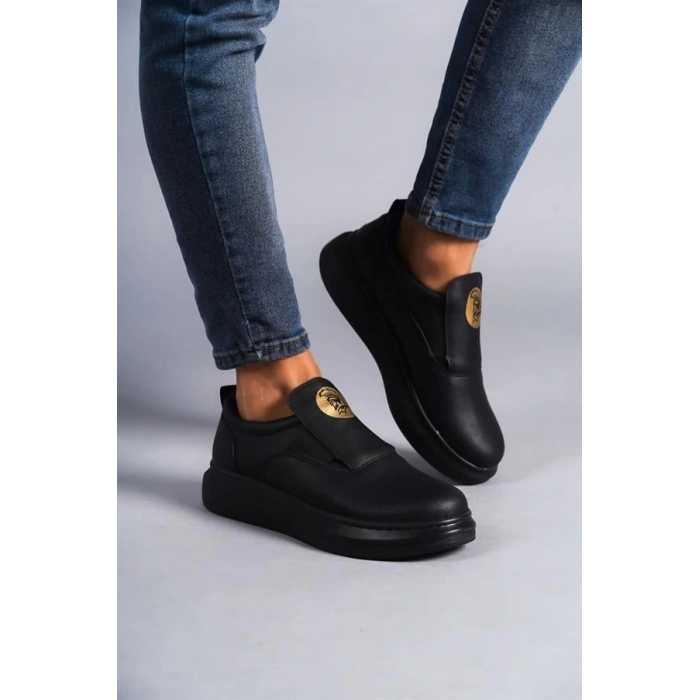 SLW161 Hippo Bağcıksız Cilt Erkek Günlük Sneaker Ayakkabı ST - Siyah