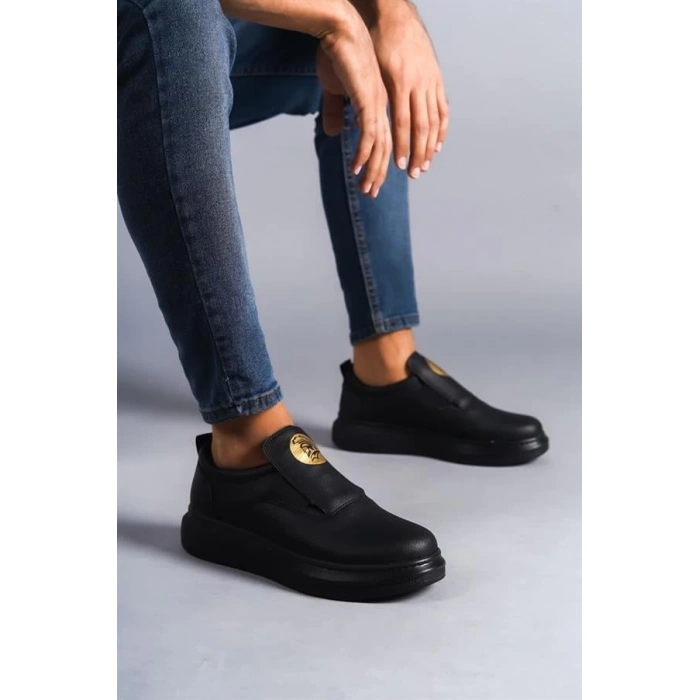 SLW161 Hippo Bağcıksız Cilt Erkek Günlük Sneaker Ayakkabı ST - Siyah