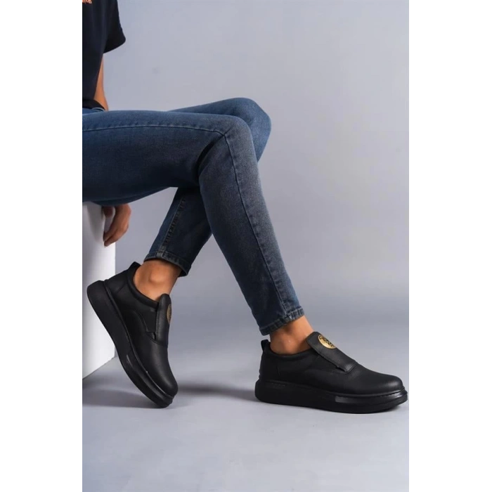 SLW161 Hippo Bağcıksız Cilt Erkek Günlük Sneaker Ayakkabı ST - Siyah