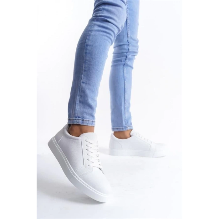 SLW165 Elite Bağcıklı Cilt Erkek Günlük Sneaker Ayakkabı BT - Beyaz